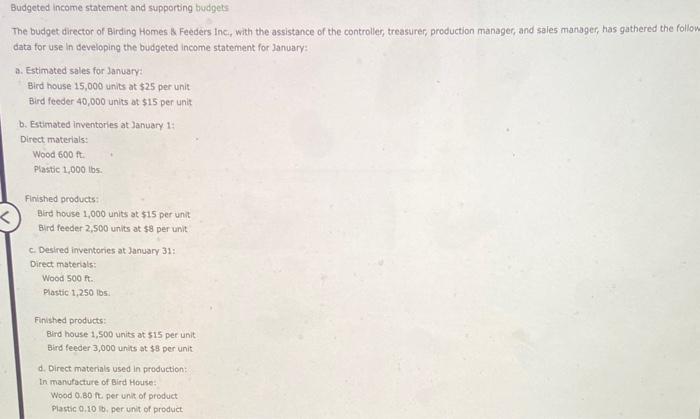 e. Anticipated cost of purchases and beginning and ending inventory of direc