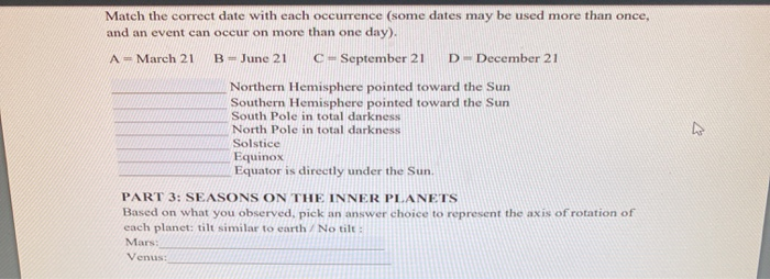  Match the correct date with each occurrence (some dates may be