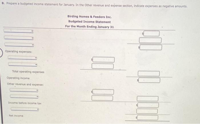 Prepare a direst materiais purchanes budget for January. For those boxes in