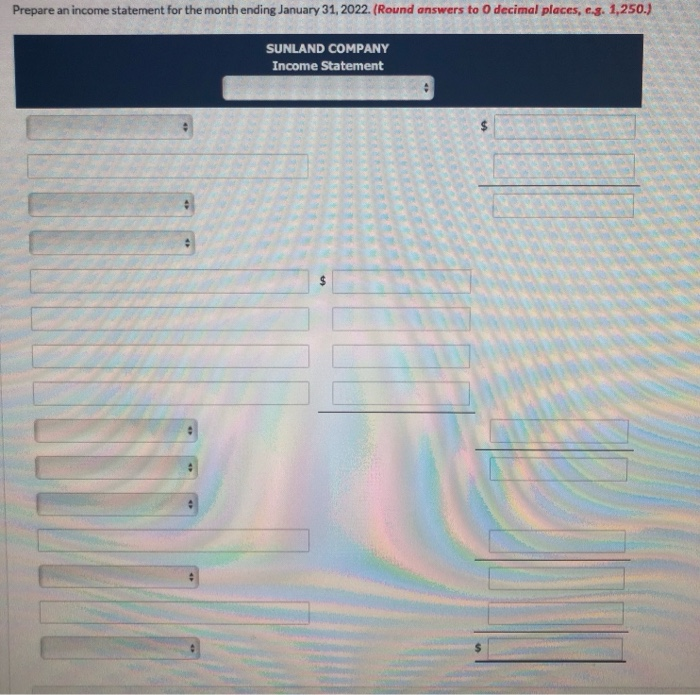 Inventory $42.520 During January 2022, the following transactions occurred. Sunland uses the
