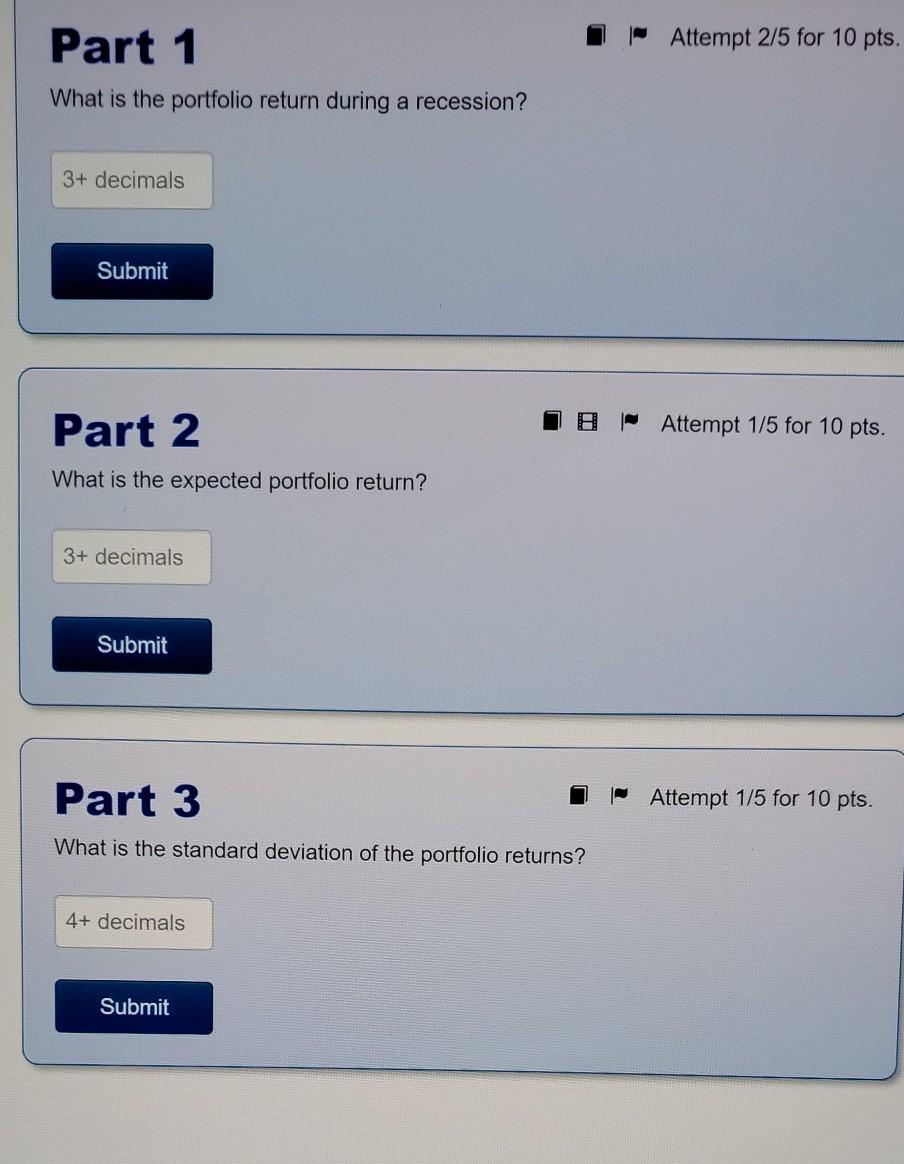 three stocks and their weights in some portfolio: Stock A Stock B