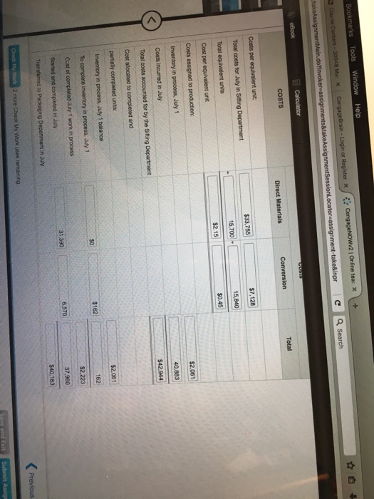 of production and journal entry is all filled out. I just need