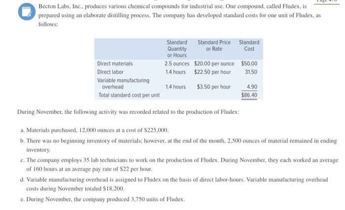  Required: 1. For direct materials: a. Compute the price and quantity