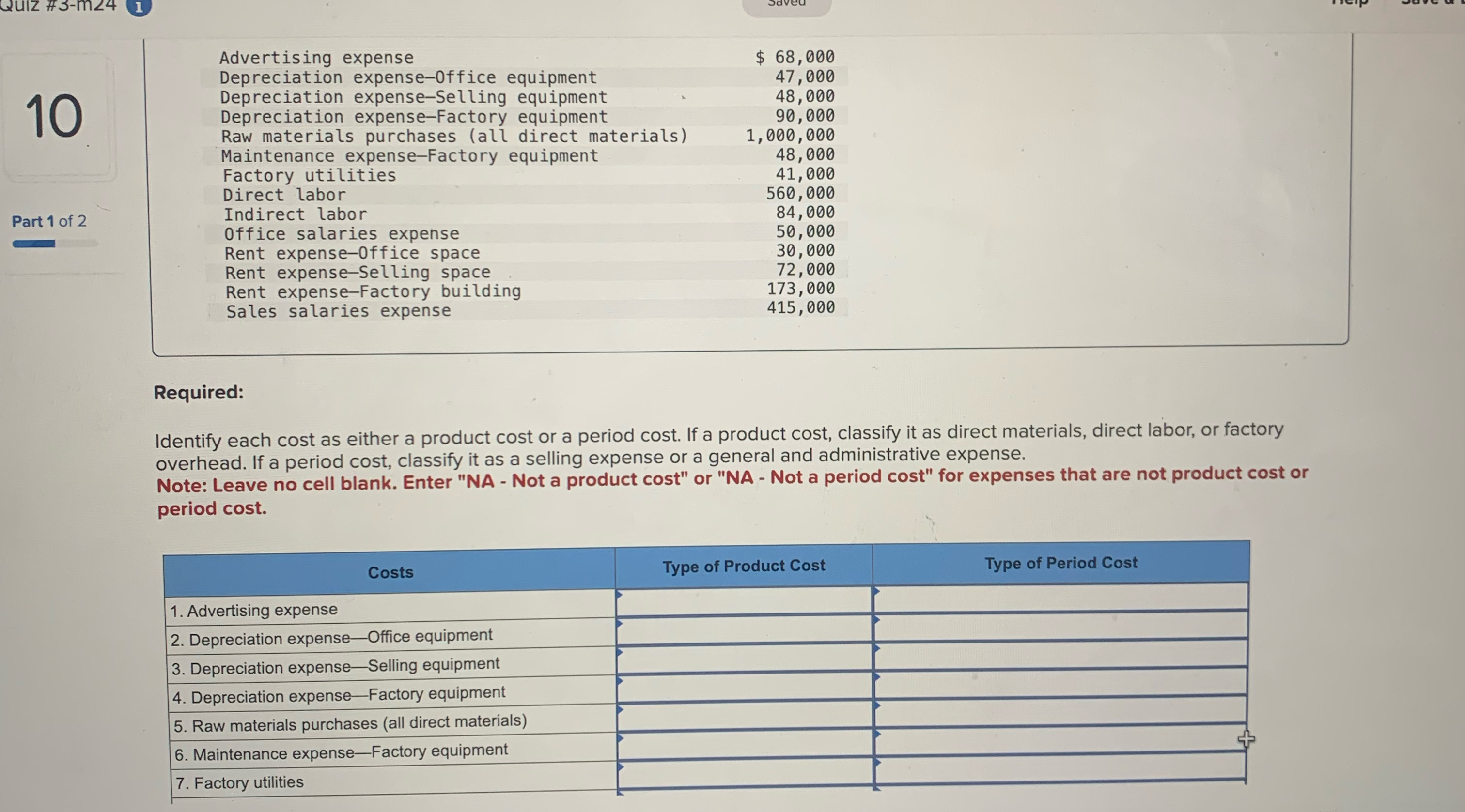  10 Part 1 of 2 \table[[Advertising expense,$68,000 
