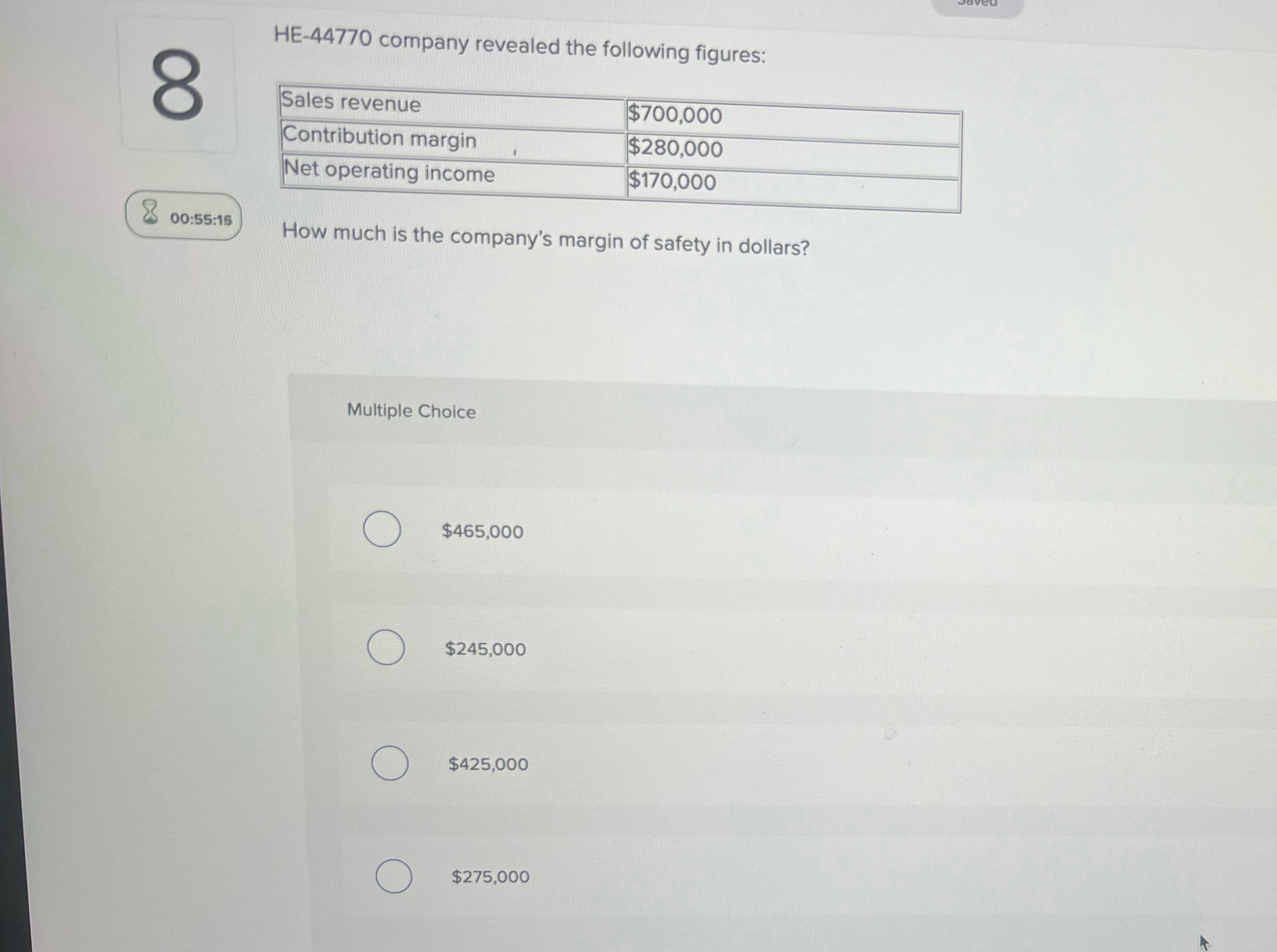  HE-44770 company revealed the following figures: \table[[Sales revenue,$700,000 