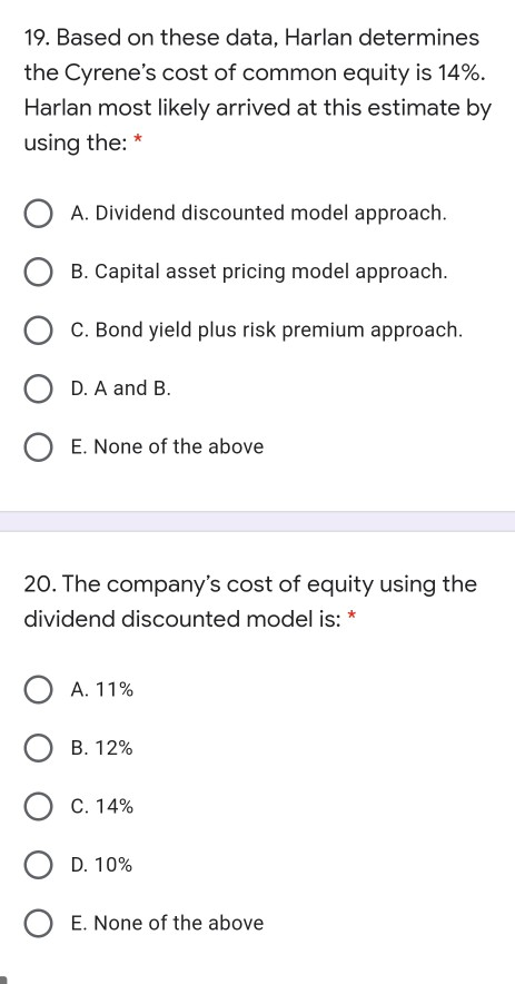 common equity is 14%. Harlan most likely arrived at this estimate by