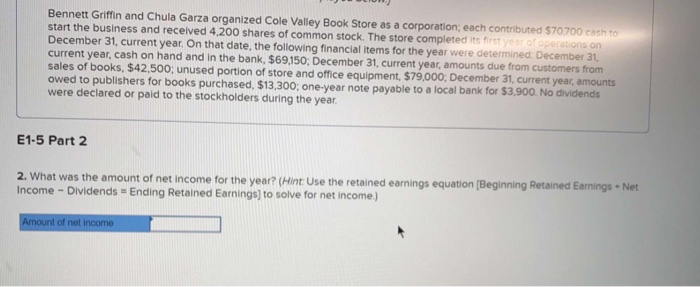 Balance Sheet and Inferring Net Income L01-1 [The following information applies to
