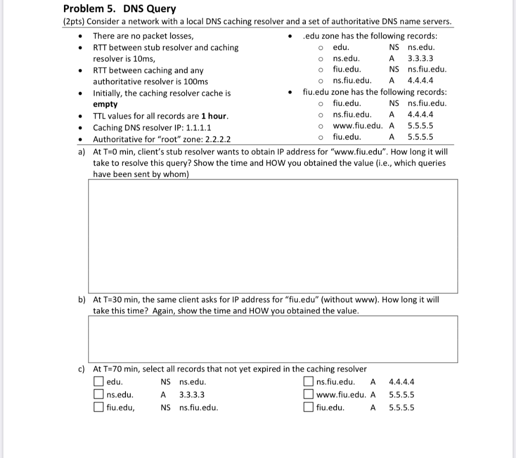  Problem 5. DNS Query (2pts) Consider a network with a local