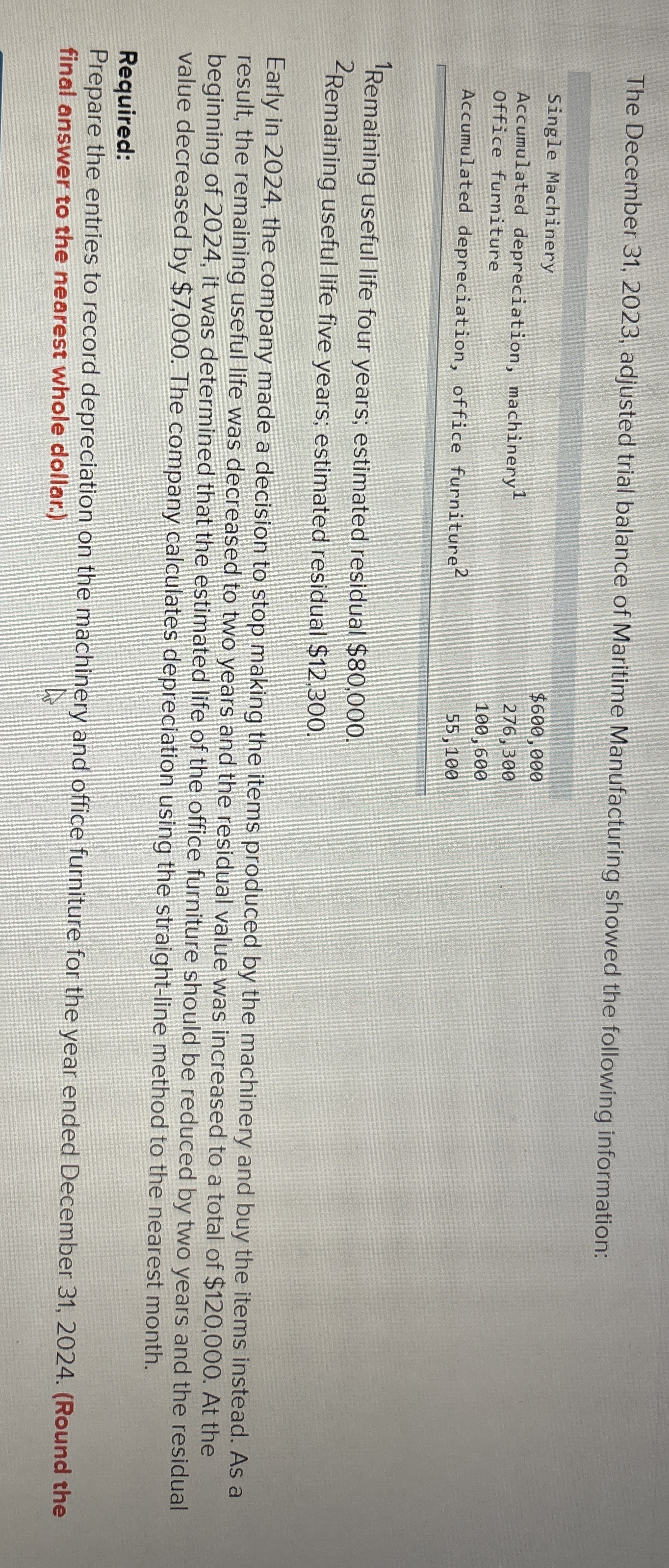  The December 31,2023, adjusted trial balance of Maritime Manufacturing showed the