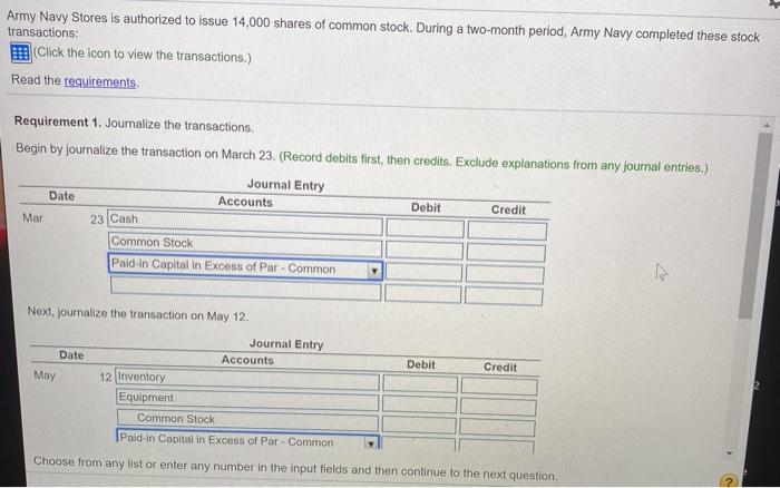 Table Mar May 23 Issued 2,000 shares of $2.50 par common stock