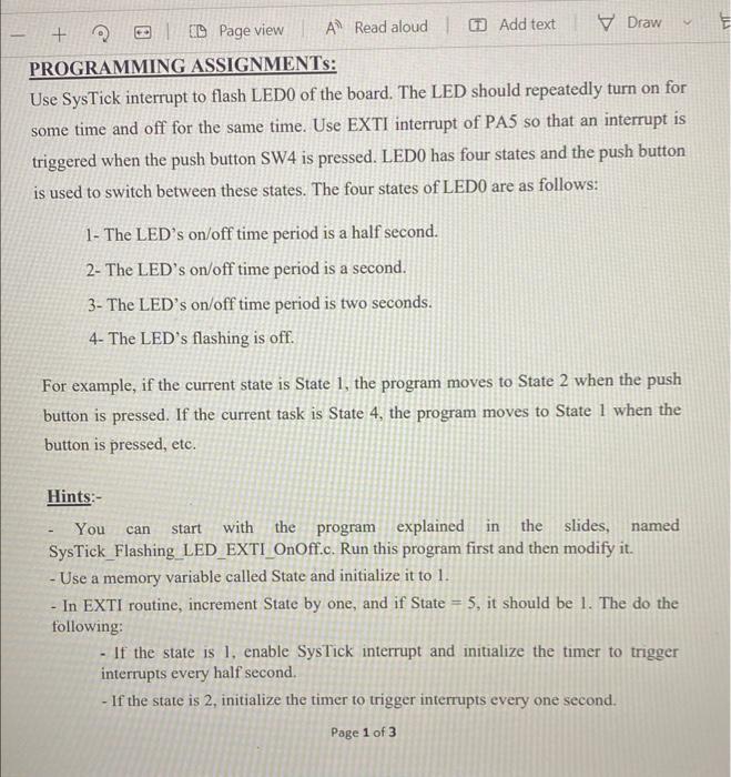  ** In C Language ** PROGRAMMING ASSIGNMENTs: Use SysTick interrupt to