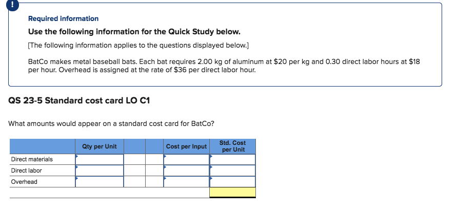 Required information Use the following information for the Quick Study below.