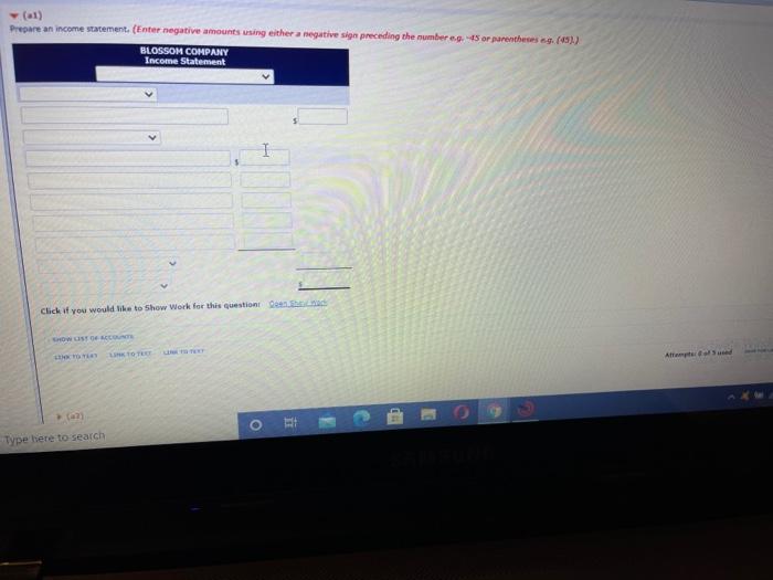of the worksheet for Blossom Company are shown as follows Blossom Company