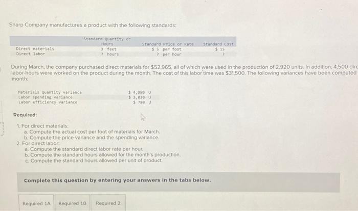 a. Compute the actual cost per foot of materials for March. b.