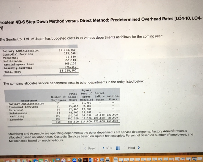  roblem 48-6 Step-Down Method versus Direct Method; Predetermined Overhead Rates L04-10,