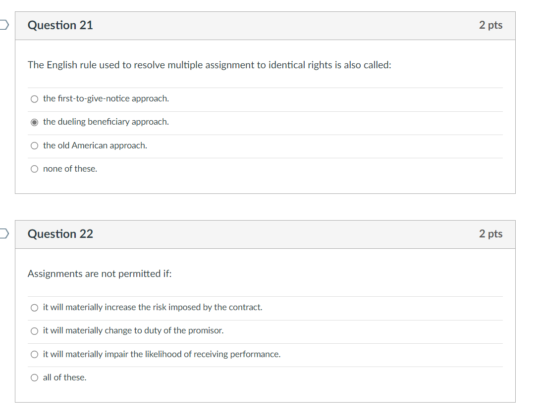  The English rule used to resolve multiple assignment to identical rights
