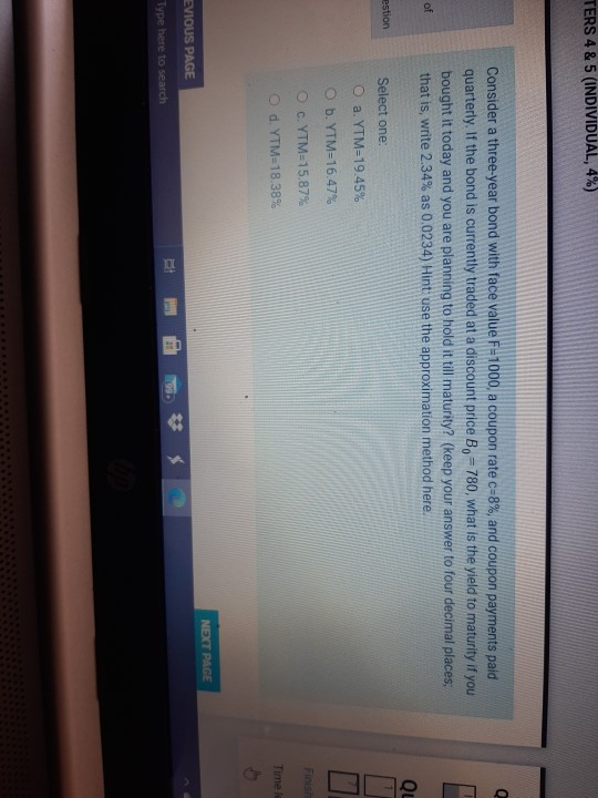 TERS 4 & 5 (INDIVIDUAL, 4%) Consider a three-year bond with