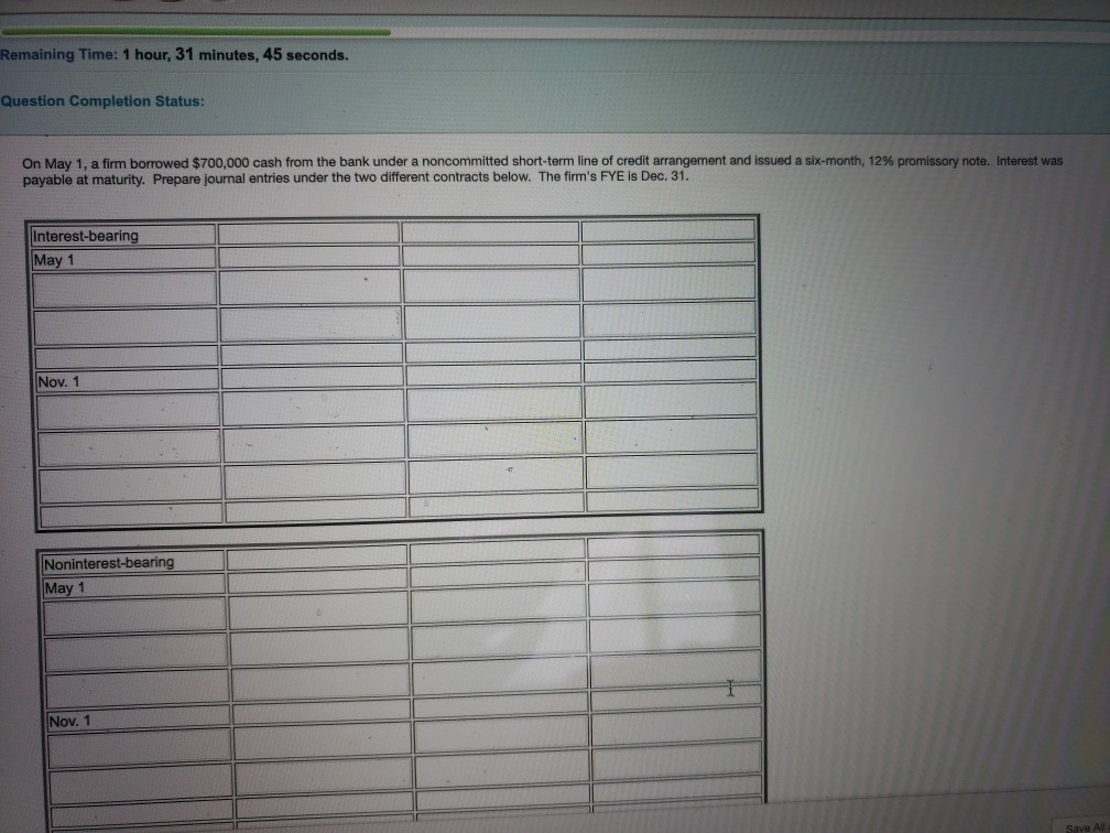 Remaining Time: 1 hour, 31 minutes, 45 seconds. Question Completion Status: