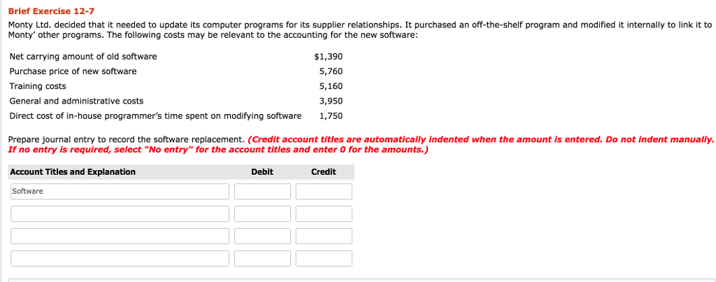Brief Exercise 12-7 Monty Ltd. decided that it needed to update