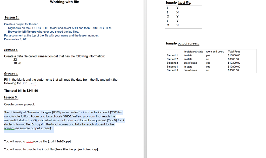  Please do lesson 3 in C++ Working with file Sample input