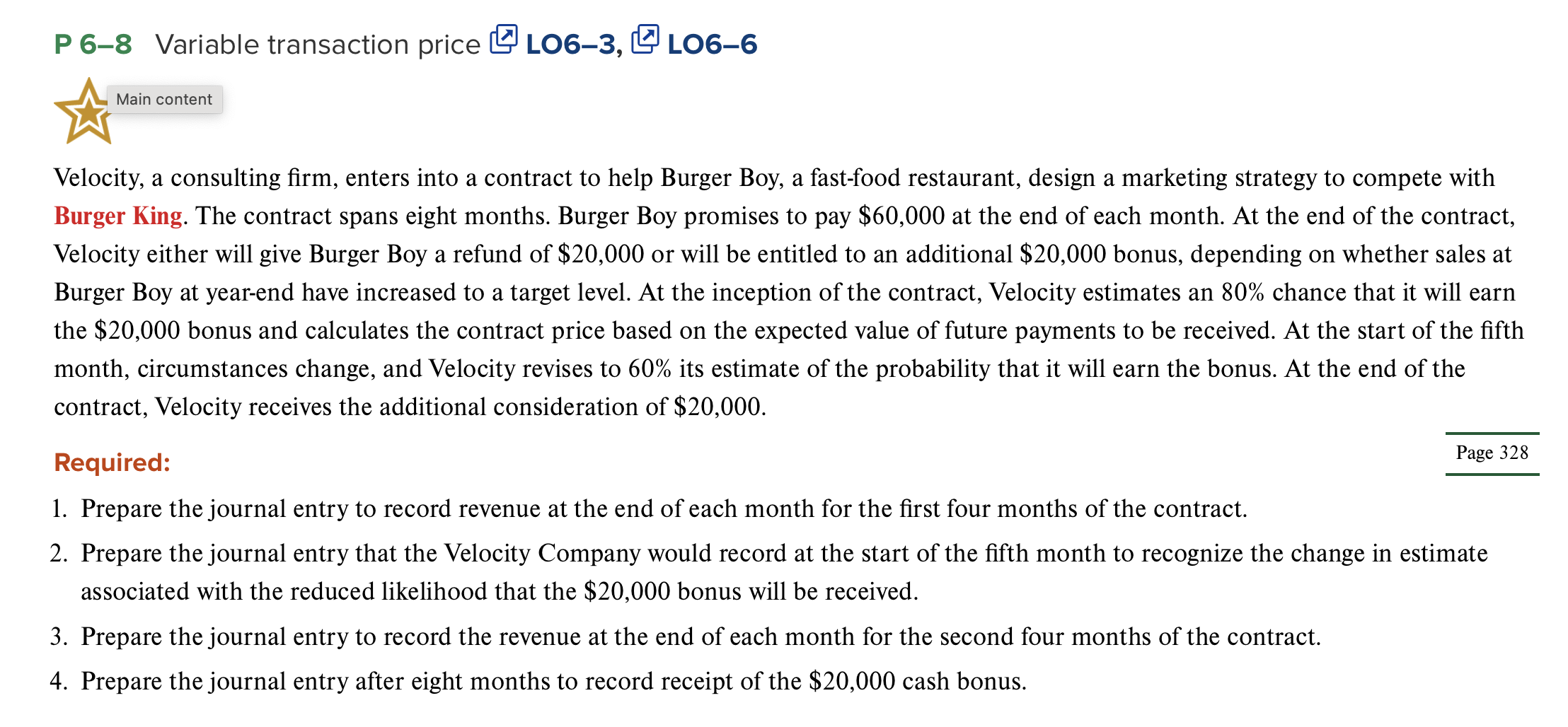  P 6-8 Variable transaction price LO6-3, Velocity, a consulting firm, enters