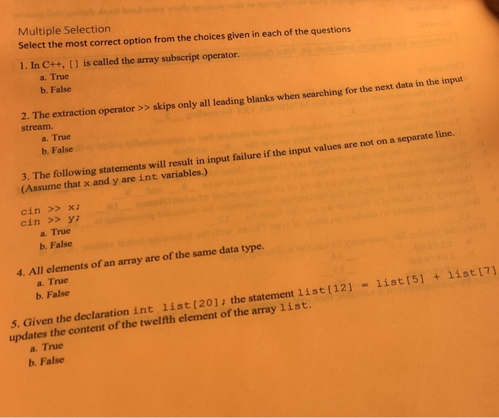  Multiple Selection Select the most correct option from the choices given