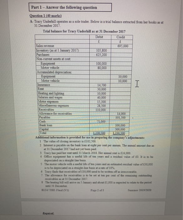  I Part 1 - Answer the following question Question 1 (40