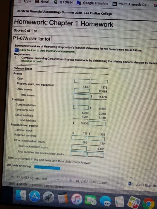 Alameda Co... BUSN1A Financial Accounting - Summer 2020 - Las Positas College