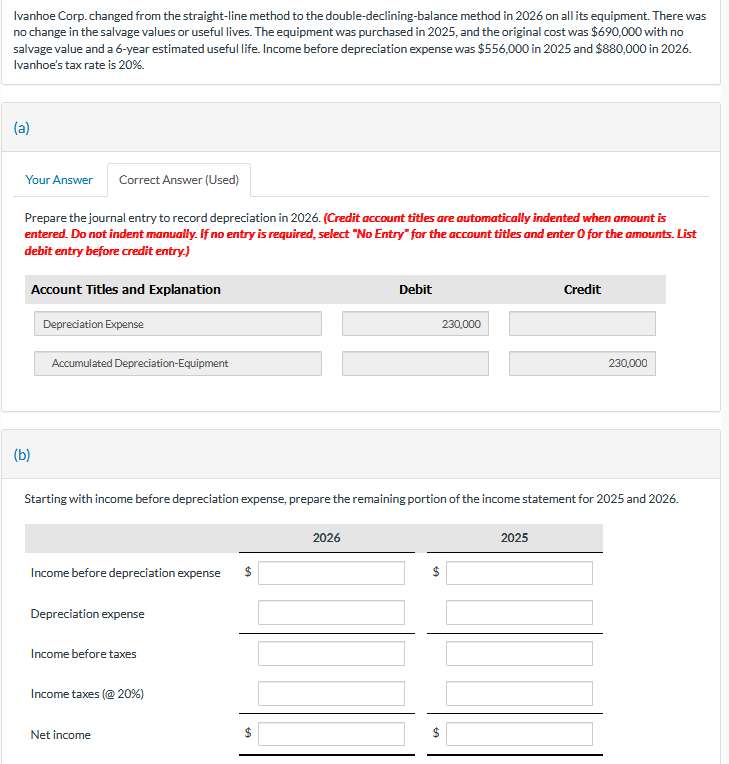  Ivanhoe Corp. changed from the straight-line method to the double-declining-balance method