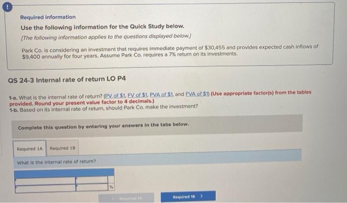  Required information Use the following information for the Quick Study below.