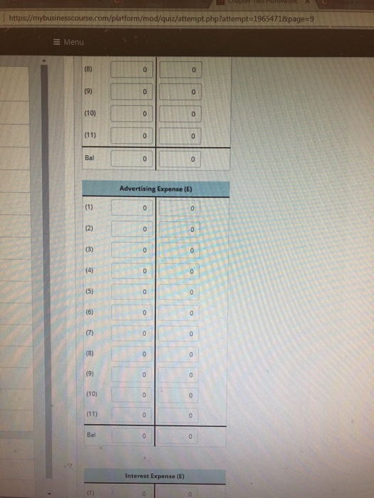 Earnings, Counseling Services Revenue, Rent Expense. Advertising Expense Interest Expense, Salary Expense.