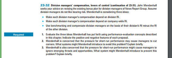 Cost Accounting Question 23.32. Please do step by step. John Mendenhall seeks