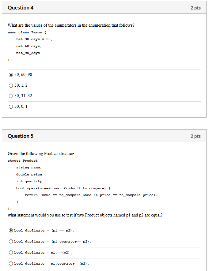 name; double price; int quantity; (Refer to Code Example 9-1.) Which of