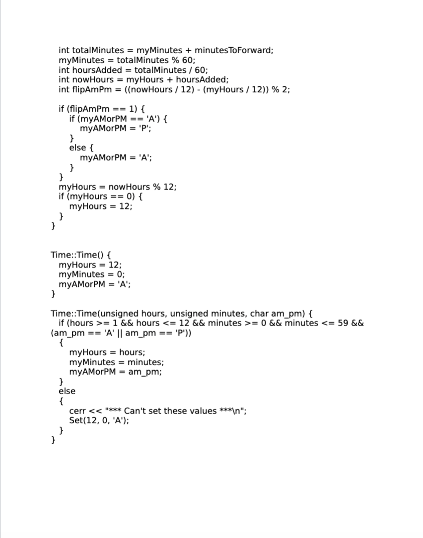 for the Time class that we discussed in class. Download the Time.h