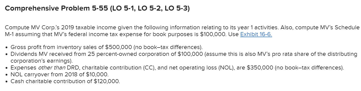 Comprehensive Problem 5-55 (LO 5-1, LO 5-2, LO 5-3) Compute MV