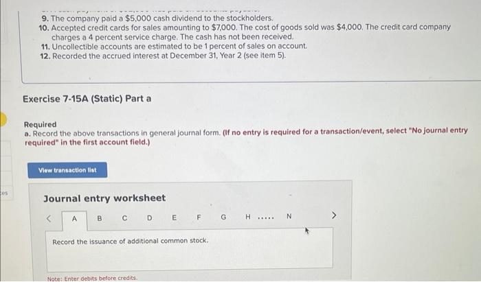 7-6 [The following information applies to the questions displayed below.] The following