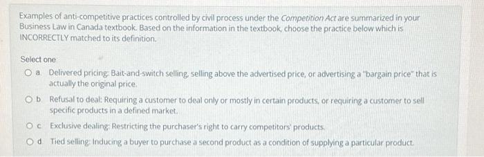 Examples of anti-competitive practices controlled by civil process under the competition