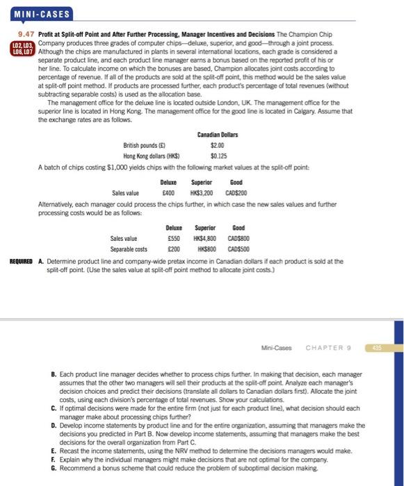  9.47 Profit at Split-off Point and After Further Processing, Manager Incentives