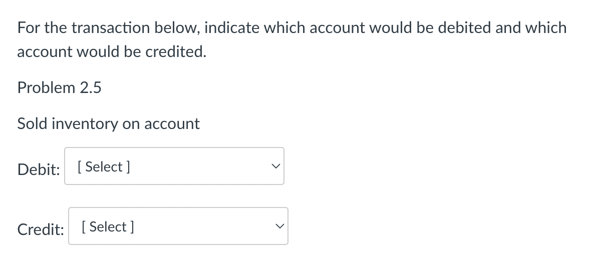 For the transaction below, indicate which account would be debited and