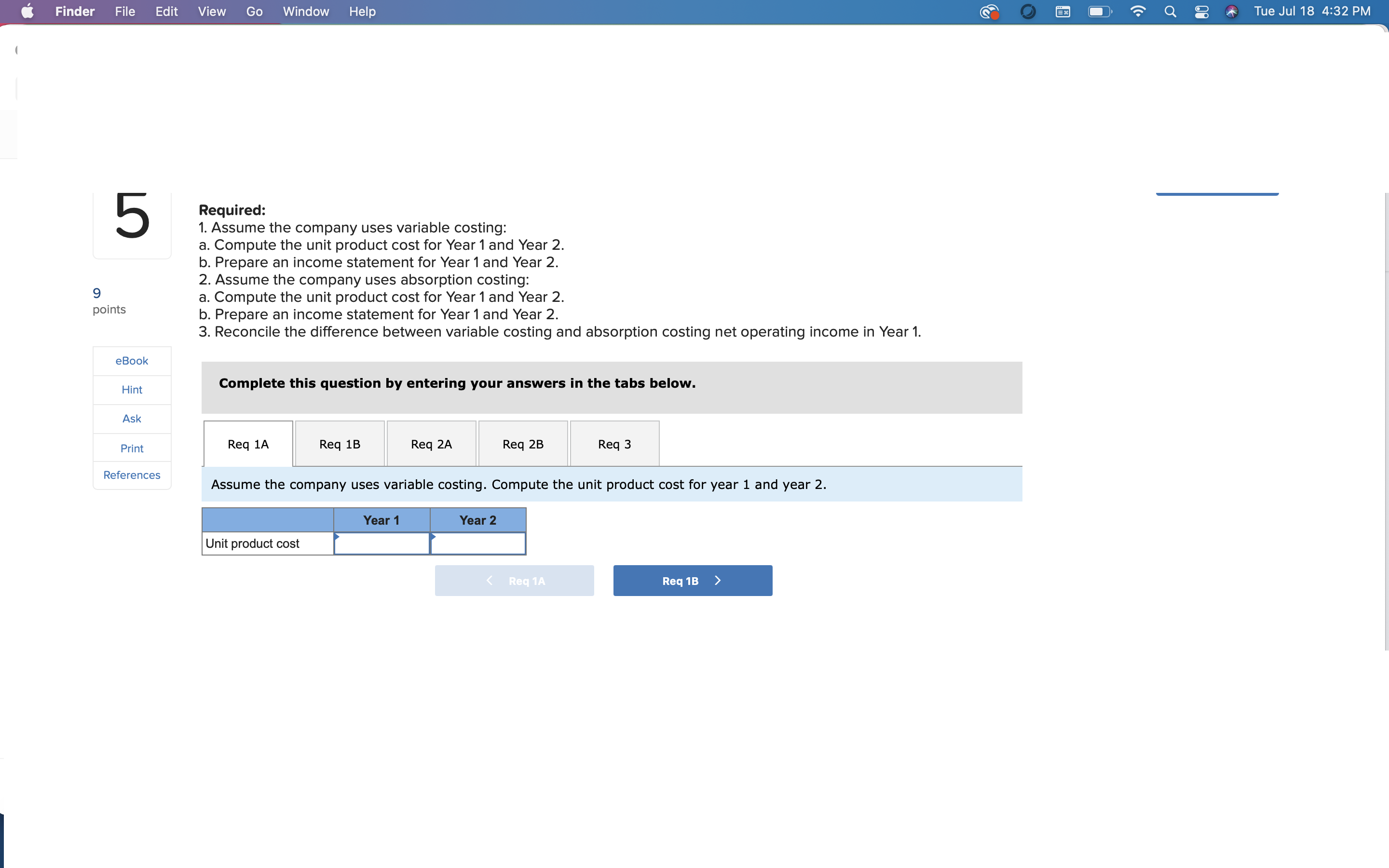 product cost for Year 1 and Year 2. b. Prepare an income