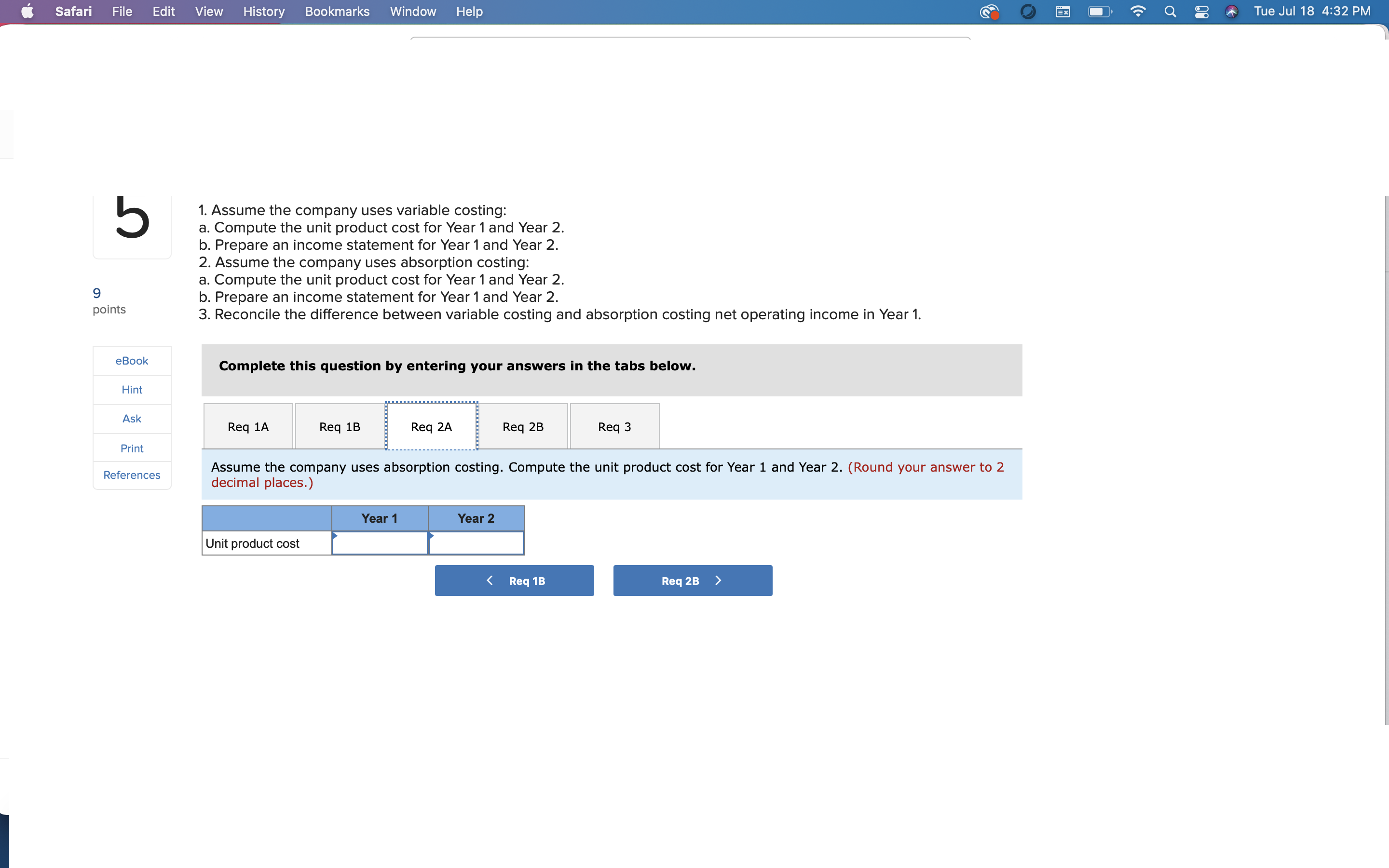 absorption costing: a. Compute the unit product cost for Year 1 and