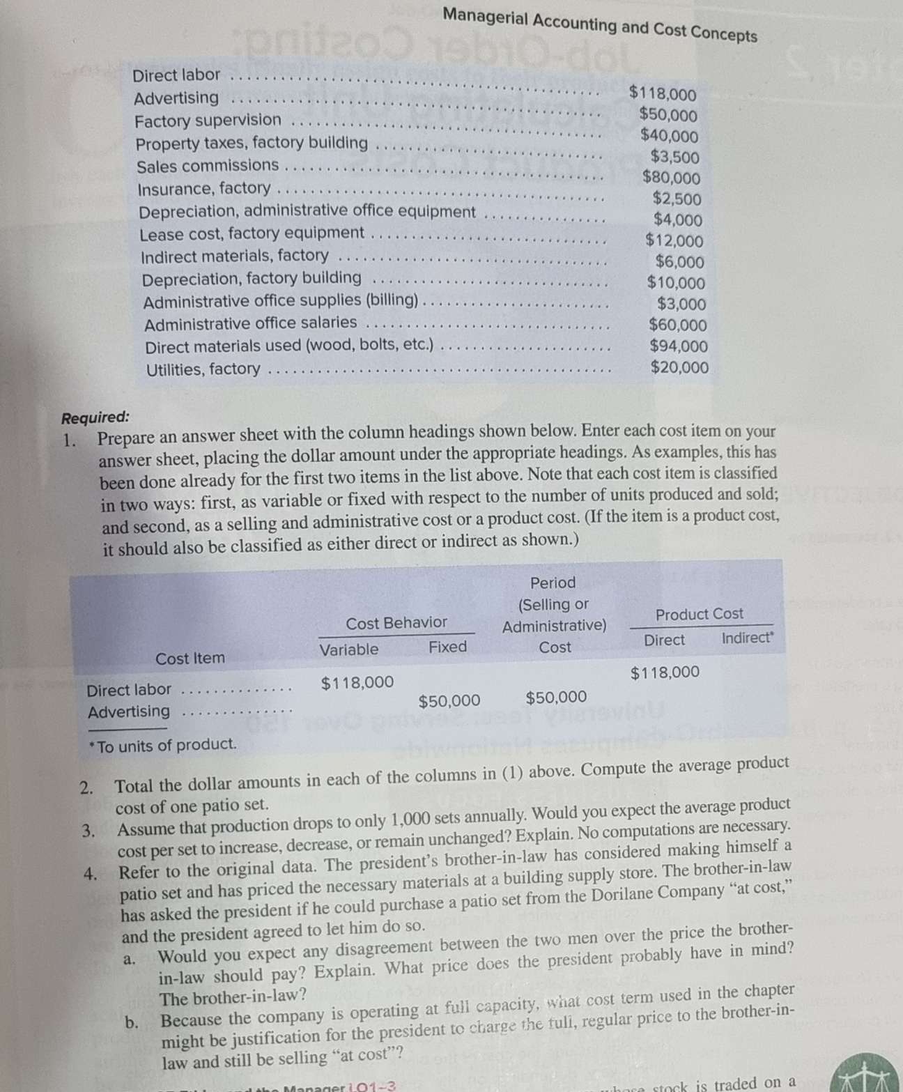  I need Q3, Q4-a,b. CASE 1-26 Cost Classification and Cost Behavior