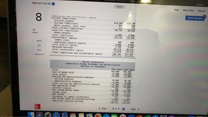 my work 00 15 points eBook References Comparative financial statements for Weller