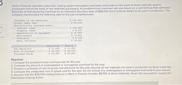  please help. im so confused Gitano Products operates a job-order costing