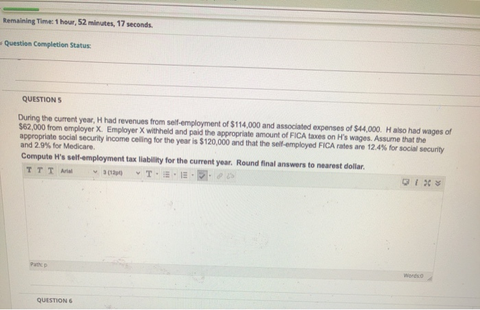  Remaining Time: 1 hour, 52 minutes, 17 seconds. Question Completion Status