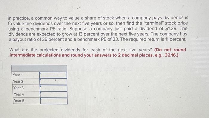 please answer all! In practice, a common way to value a share