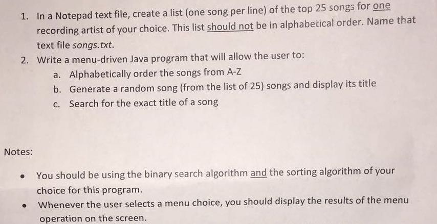 Help needed in java ! Thanx In a Notepad text file, create