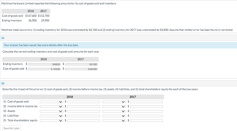 dropdown options are overstated, understated, will not effect Martinez Hardware Limited reported