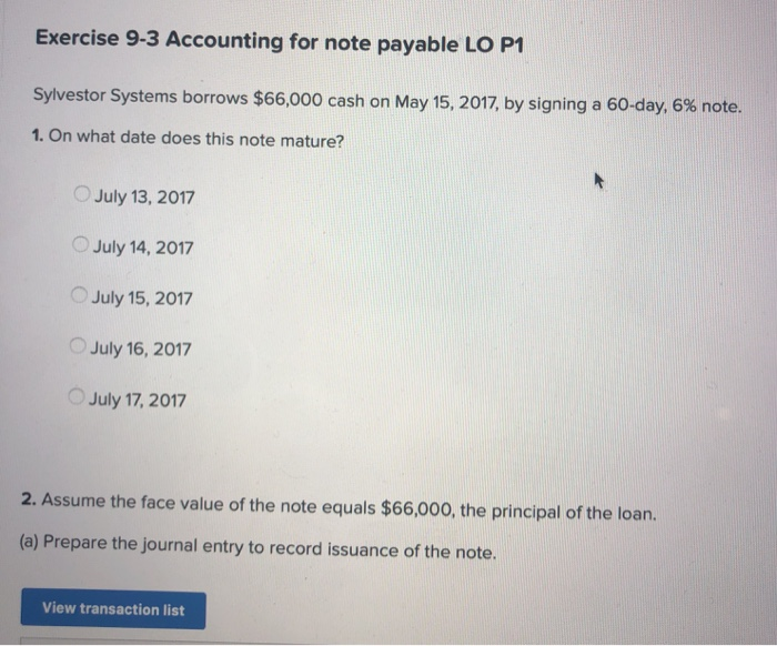  Exercise 9-3 Accounting for note payable LO P1 Sylvestor Systems borrows