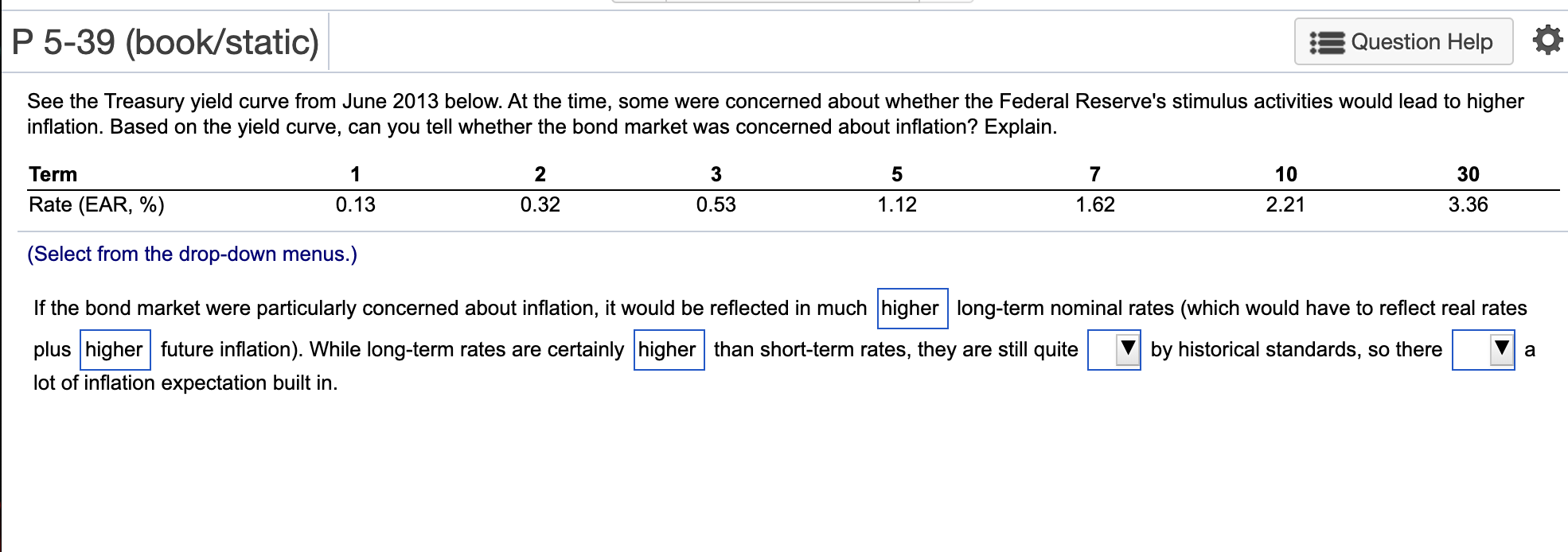 P 5-39 (book/static) :Question Help See the Treasury yield curve from